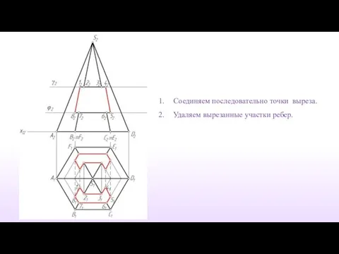 Соединяем последовательно точки выреза. Удаляем вырезанные участки ребер.