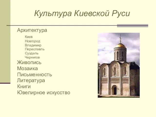 Культура Киевской Руси Архитектура Киев Новгород Владимир Переславль Суздаль Чернигов Живопись