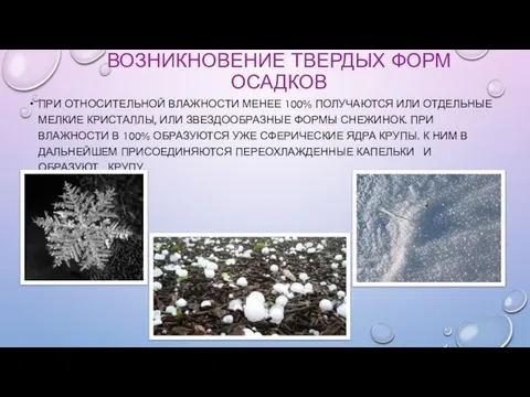 ВОЗНИКНОВЕНИЕ ТВЕРДЫХ ФОРМ ОСАДКОВ ПРИ ОТНОСИТЕЛЬНОЙ ВЛАЖНОСТИ МЕНЕЕ 100% ПОЛУЧАЮТСЯ ИЛИ