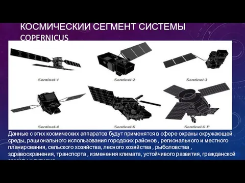 КОСМИЧЕСКИЙ СЕГМЕНТ СИСТЕМЫ COPERNICUS Данные с этих космических аппаратов будут применятся