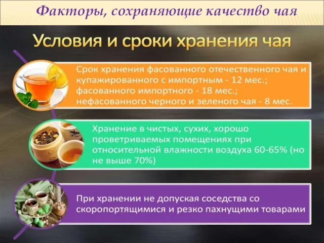 Факторы, сохраняющие качество чая Это- упаковка, условия и сроки хранения