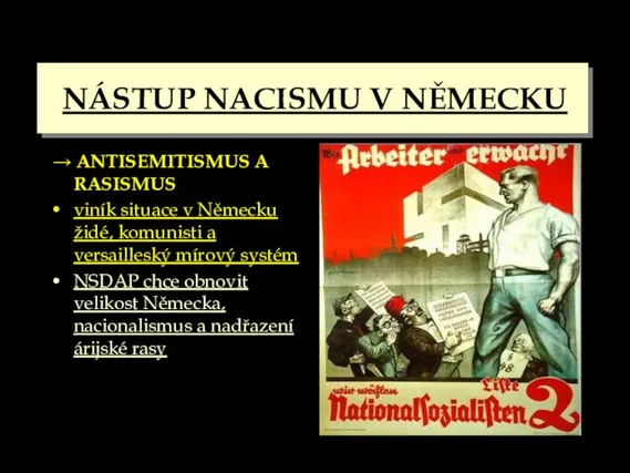 NÁSTUP NACISMU V NĚMECKU → ANTISEMITISMUS A RASISMUS viník situace v