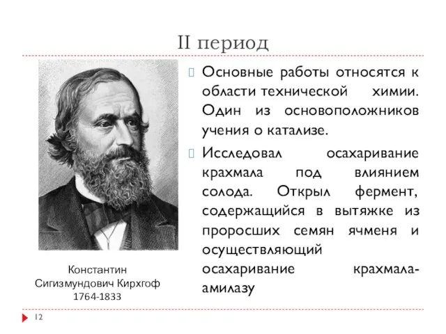 II период Основные работы относятся к области технической химии. Один из