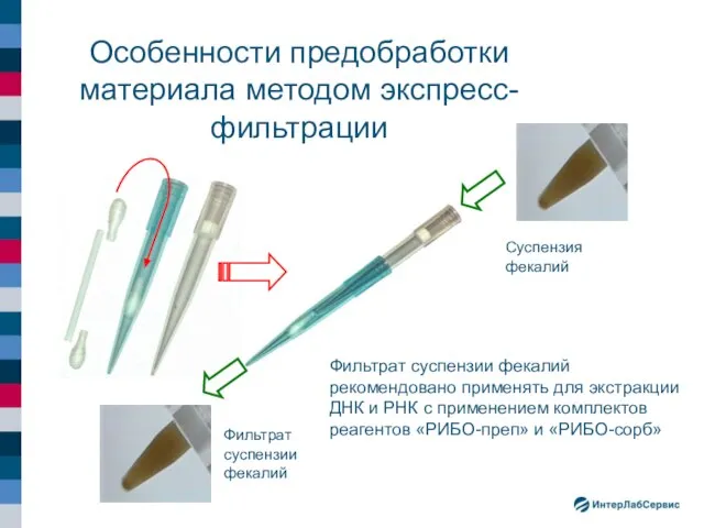 Особенности предобработки материала методом экспресс-фильтрации Суспензия фекалий Фильтрат суспензии фекалий Фильтрат