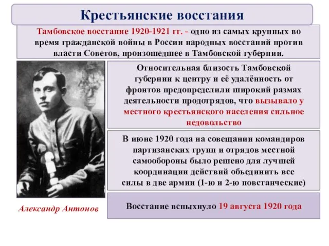 Тамбовское восстание 1920-1921 гг. - одно из самых крупных во время