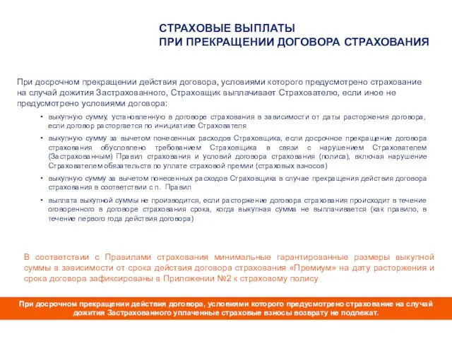 При досрочном прекращении действия договора, условиями которого предусмотрено страхование на случай