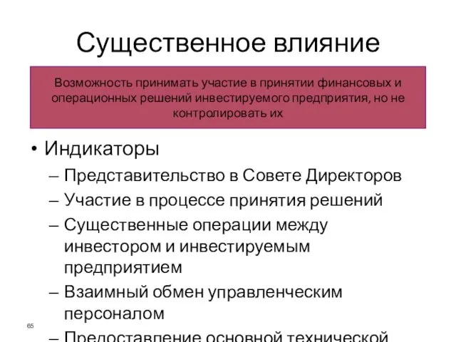 Существенное влияние Индикаторы Представительство в Совете Директоров Участие в процессе принятия