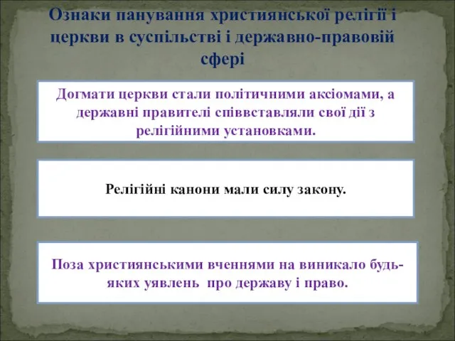 Ознаки панування християнської релігії і церкви в суспільстві і державно-правовій сфері