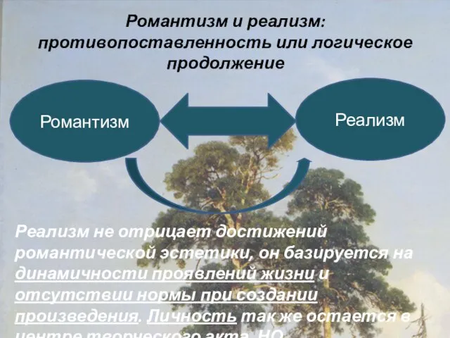 Романтизм и реализм: противопоставленность или логическое продолжение Реализм не отрицает достижений