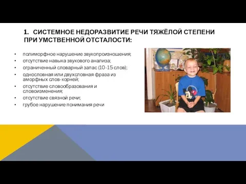 полиморфное нарушение звукопроизношения; отсутствие навыка звукового анализа; ограниченный словарный запас (10-15