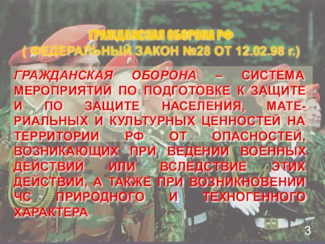 ГРАЖДАНСКАЯ ОБОРОНА РФ ( ФЕДЕРАЛЬНЫЙ ЗАКОН №28 ОТ 12.02.98 г.)