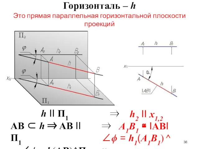 Горизонталь – h Это прямая параллельная горизонтальной плоскости проекций h II