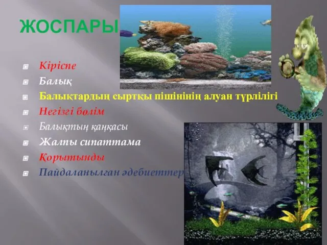 ЖОСПАРЫ Кіріспе Балық Балықтардың сыртқы пішінінің алуан түрлілігі Негізгі бөлім Балықтың