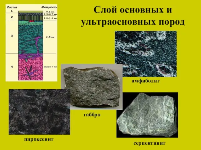 Слой основных и ультраосновных пород серпентинит амфиболит пироксенит габбро