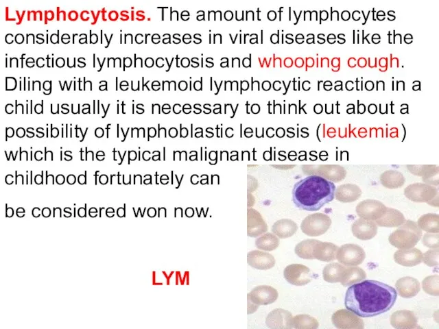 Lymphocytosis. The amount of lymphocytes considerably increases in viral diseases like