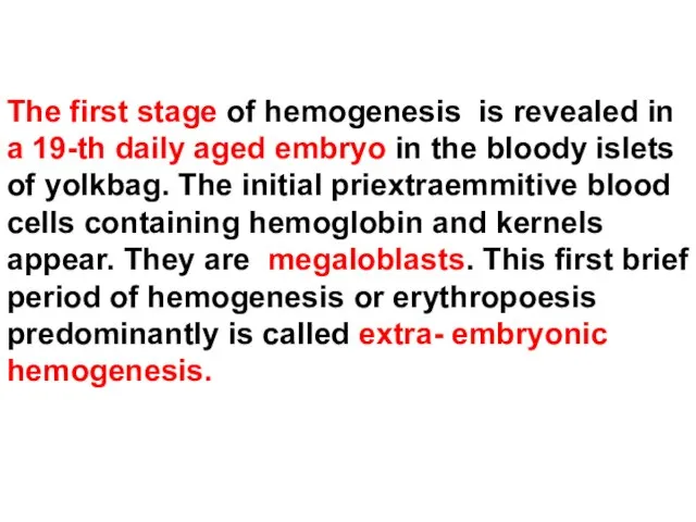 The first stage of hemogenesis is revealed in a 19-th daily