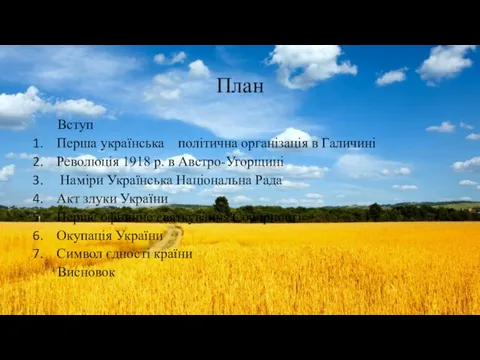 План Вступ Перша українська політична організація в Галичині Революція 1918 р.