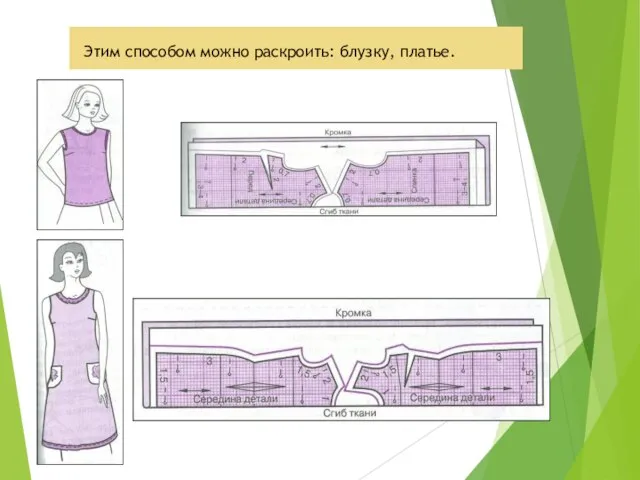 Этим способом можно раскроить: блузку, платье.