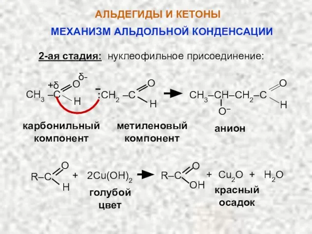 2-ая стадия: нуклеофильное присоединение: O– карбонильный компонент метиленовый компонент анион О