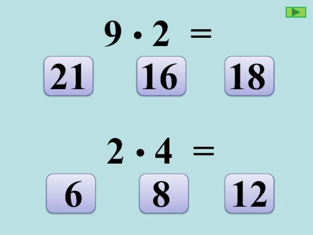 9 • 2 = 18 16 21 2 • 4 = 12 8 6