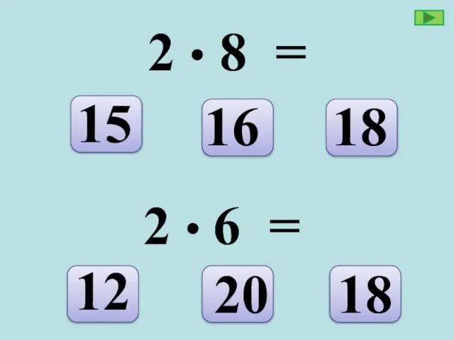 2 • 8 = 2 • 6 = 15 16 18 12 20 18