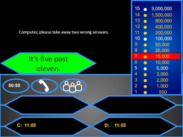 It’s five past eleven. Computer, please take away two wrong answers.