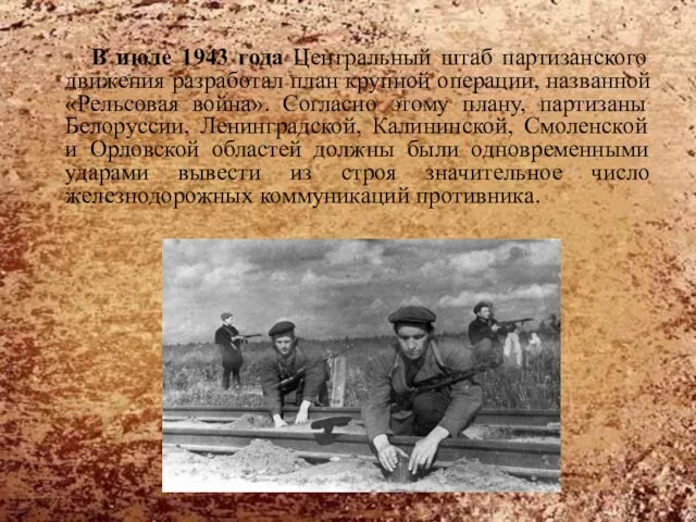 В июле 1943 года Центральный штаб партизанского движения разработал план крупной