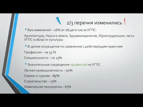 2/3 перечня изменились ! Без изменений – 26% от общего числа