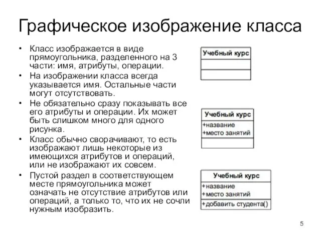 Графическое изображение класса Класс изображается в виде прямоугольника, разделенного на 3