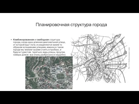 Планировочная структура города Комбинированная и свободная структура города, когда одна длинная