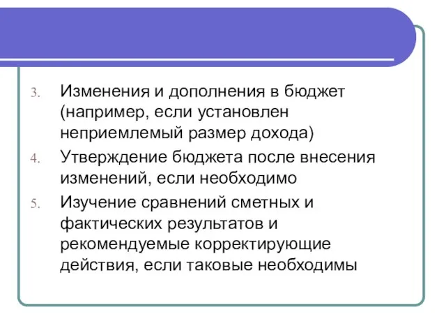 Изменения и дополнения в бюджет (например, если установлен неприемлемый размер дохода)