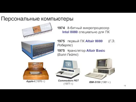 Персональные компьютеры 1974 8-битный микропроцессор Intel 8080 специально для ПК 1975