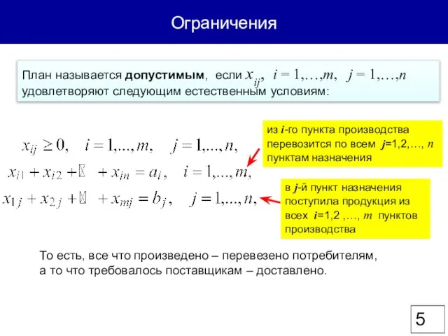 Ограничения План называется допустимым, если хij, i = 1,…,т, j =