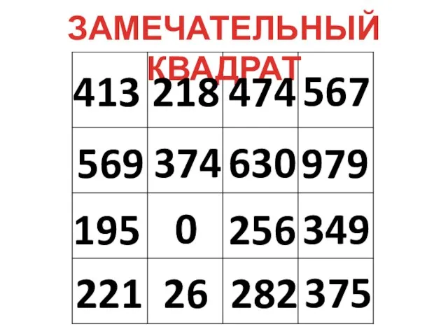 ЗАМЕЧАТЕЛЬНЫЙ КВАДРАТ 413 218 474 567 569 374 630 979 195