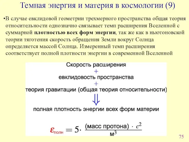 Темная энергия и материя в космологии (9) В случае евклидовой геометрии