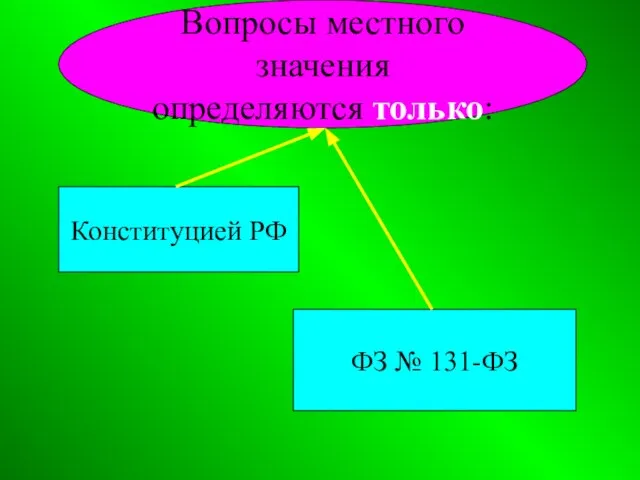 Вопросы местного значения определяются только: Конституцией РФ ФЗ № 131-ФЗ