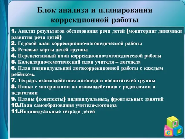 Блок анализа и планирования коррекционной работы