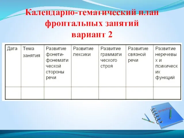 Календарно-тематический план фронтальных занятий вариант 2