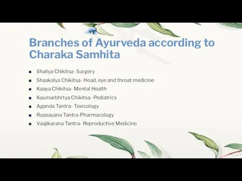 Branches of Ayurveda according to Charaka Samhita Shailya Chikitsa- Surgery Shaakalya