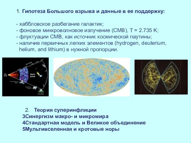 1. Гипотеза Большого взрыва и данные в ее поддержку: - хаббловское