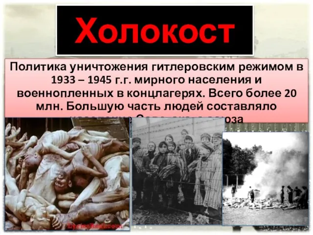 Холокост Политика уничтожения гитлеровским режимом в 1933 – 1945 г.г. мирного