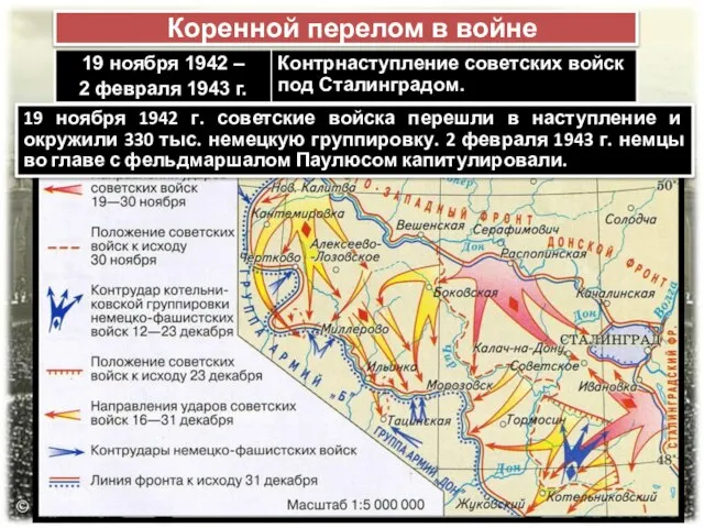 Коренной перелом в войне 19 ноября 1942 г. советские войска перешли