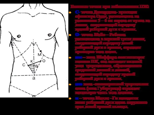 Болевые точки при заболеваниях ПЖ: С- точка Дажардена- проекция сфинктера Одди,
