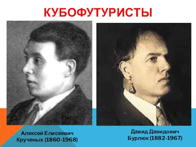 КУБОФУТУРИСТЫ Алексей Елисеевич Крученых (1860-1968) Давид Давидович Бурлюк (1882-1967)