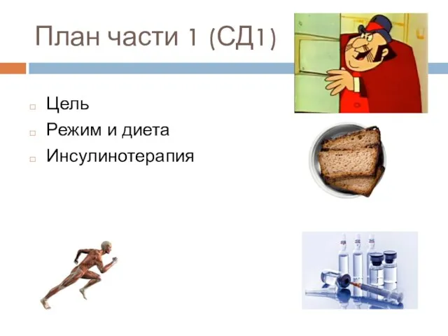 План части 1 (СД1) Цель Режим и диета Инсулинотерапия