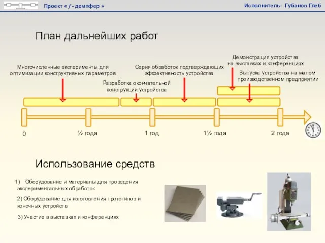 План дальнейших работ Многочисленные эксперименты для оптимизации конструктивных параметров Разработка окончательной