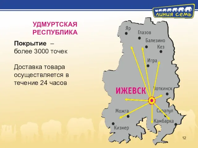 Покрытие – более 3000 точек Доставка товара осуществляется в течение 24 часов УДМУРТСКАЯ РЕСПУБЛИКА