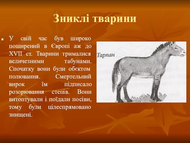 Зниклі тварини У свій час був широко поширений в Європі аж