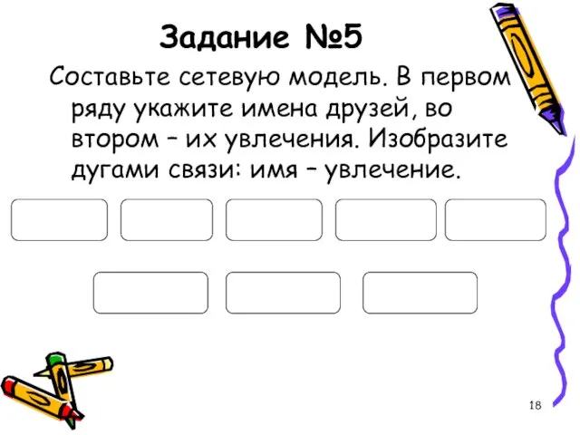 Задание №5 Составьте сетевую модель. В первом ряду укажите имена друзей,