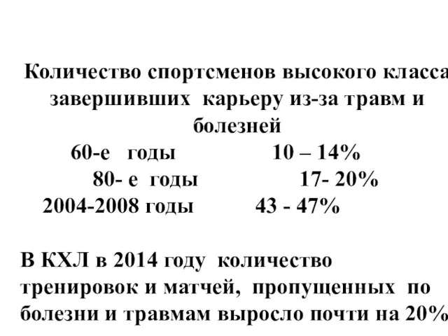 Количество спортсменов высокого класса завершивших карьеру из-за травм и болезней 60-е